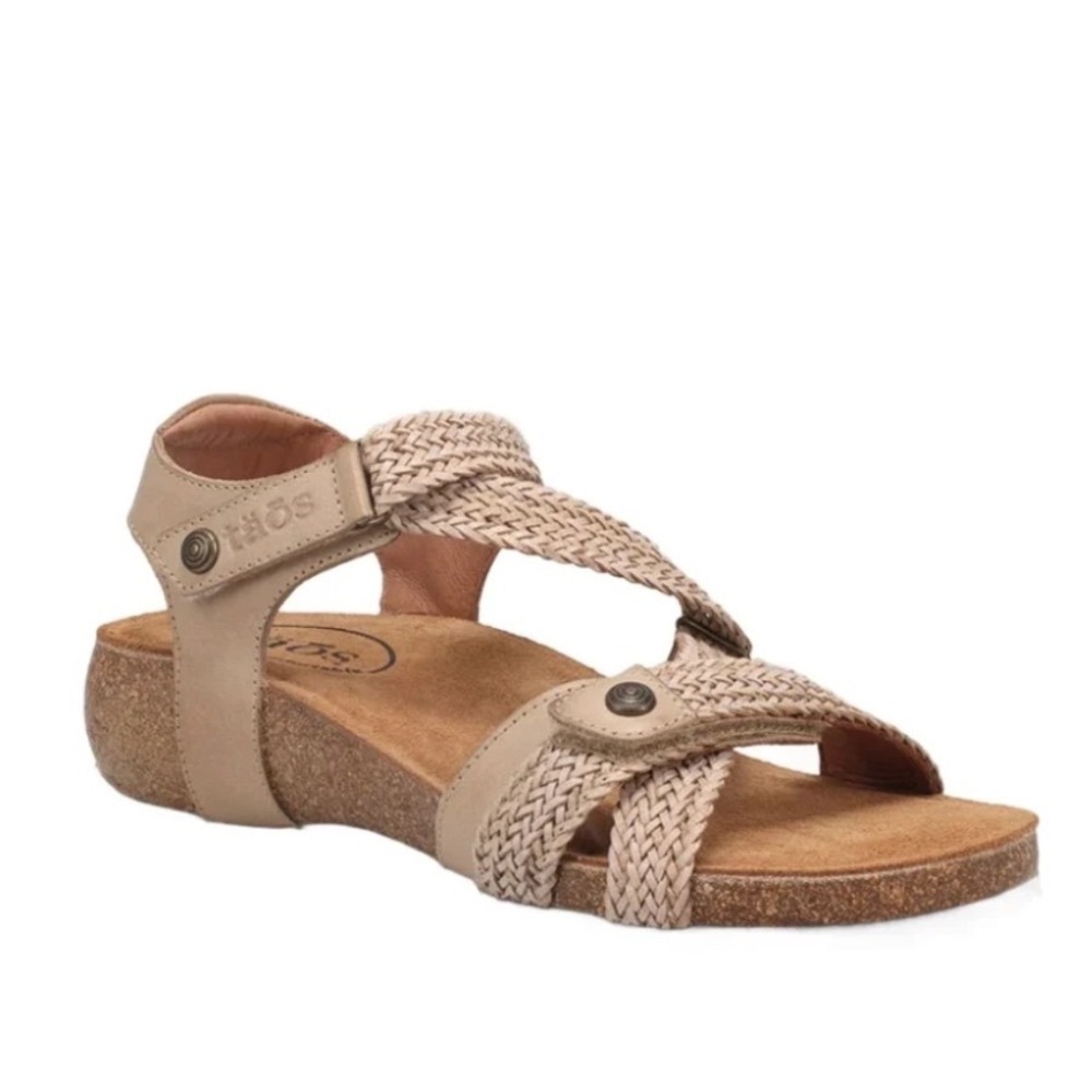 Taos Trulie Stone Leather Braided Wedge Sandals Women's Size 6-6.5 $175